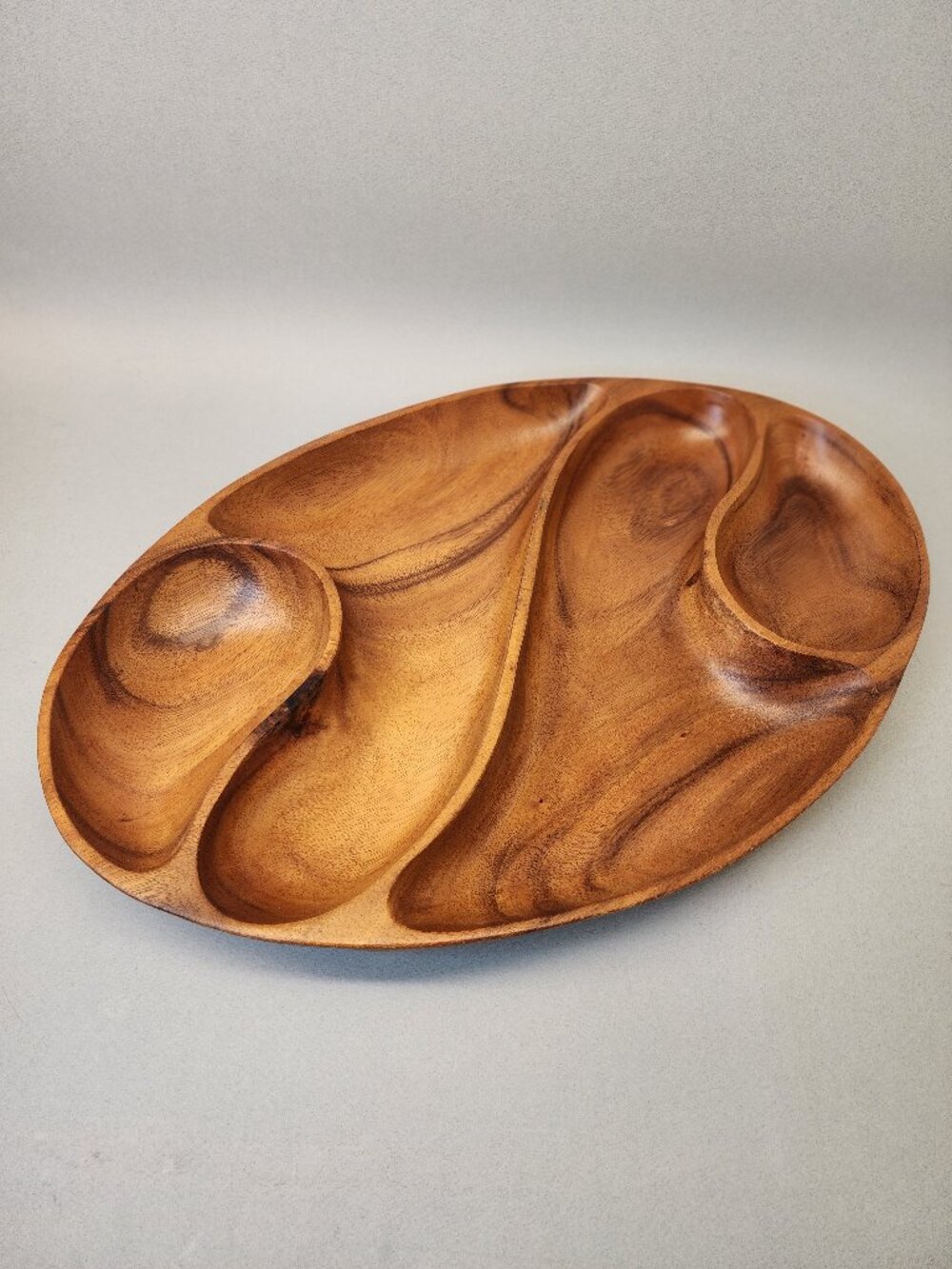 LARGE Monkey Pod Serving Dish / Vintage Divided Oval Tray - 12"x18" / Tiki Decor